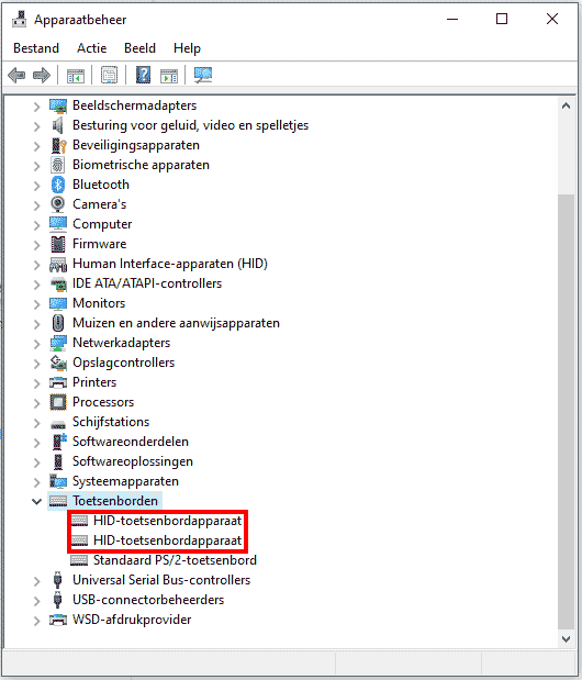 Apparaatbeheer toetsenborden backspace