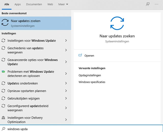 Windows update backspace werkt niet